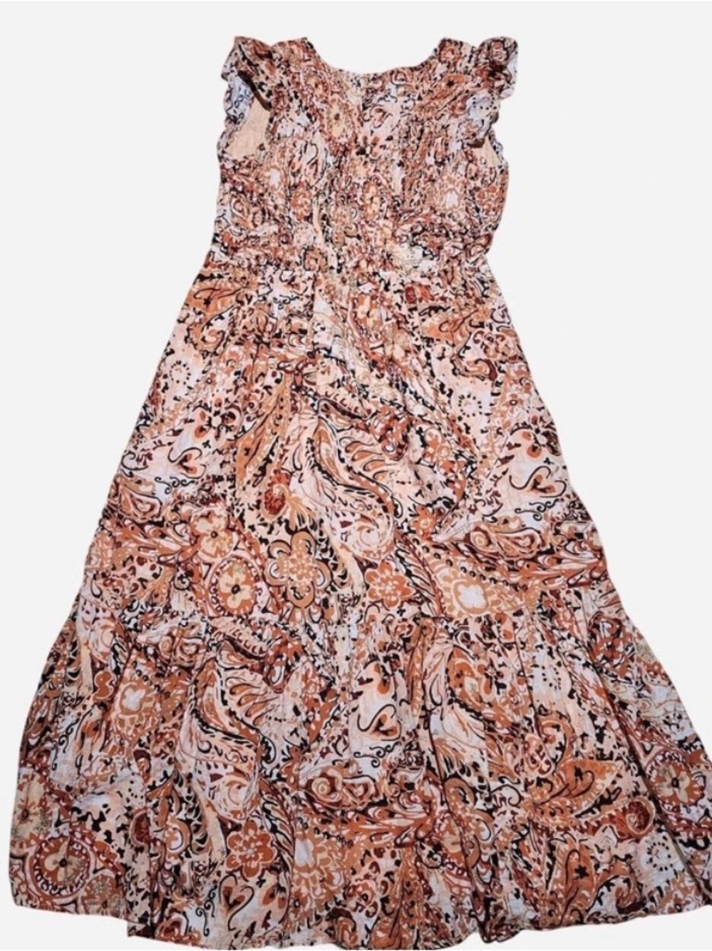 Anthropologie Boho Paisley Ruffle Maxi Dress
